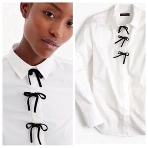 NWT J.Crew Perfect shirt with velvet bows in black and white button down. Size 6